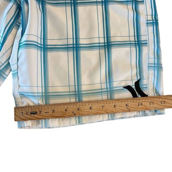 Hurley Mens Board Shorts Plaid Classic White Blue Double LaceTie Size 32 - Picture 7 of 7